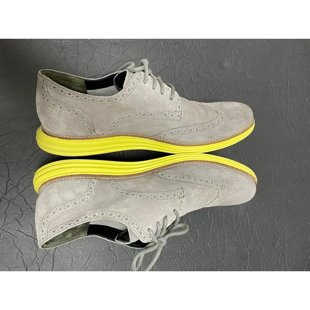 Cole Haan Preppy Lunargrand Lunarlon  Suede Gray Yellow Men Oxford Shoes Sz 12 M